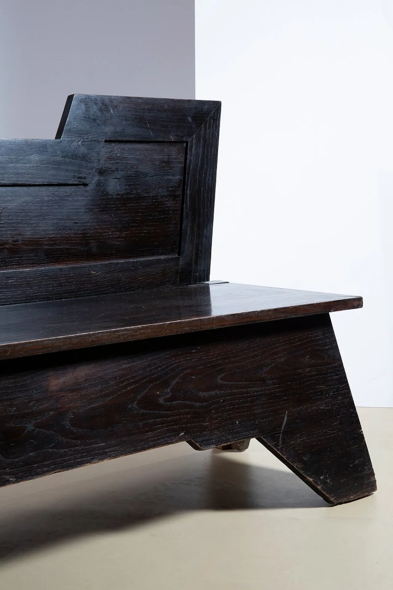 Art Deco sculptural bench in dark burnished wood, 1920s 6