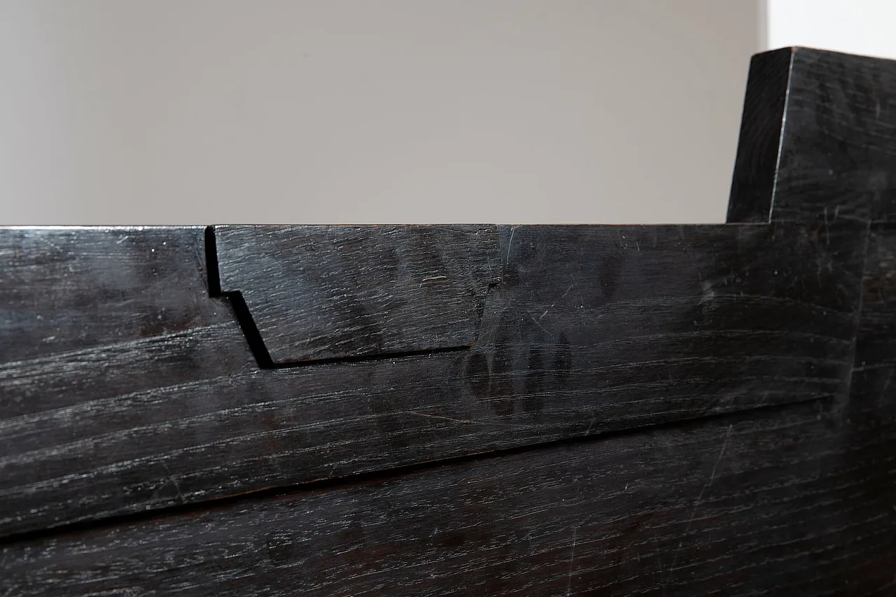 Art Deco sculptural bench in dark burnished wood, 1920s 7