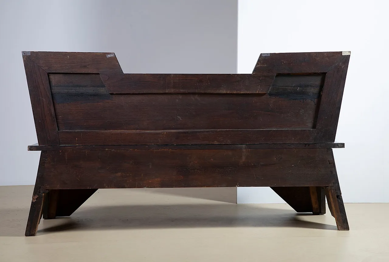 Art Deco sculptural bench in dark burnished wood, 1920s 8