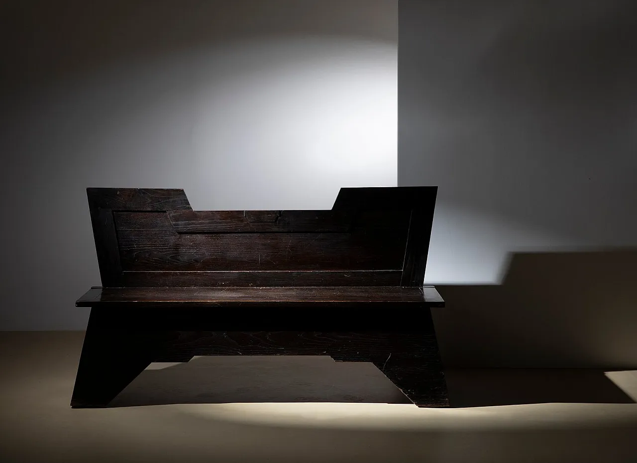 Art Deco sculptural bench in dark burnished wood, 1920s 9