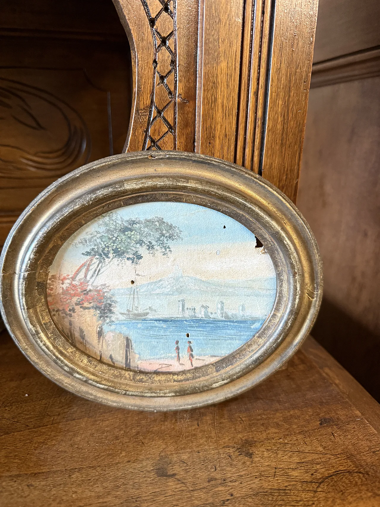 Painting on oval paper depicting seascape,  17th century 1
