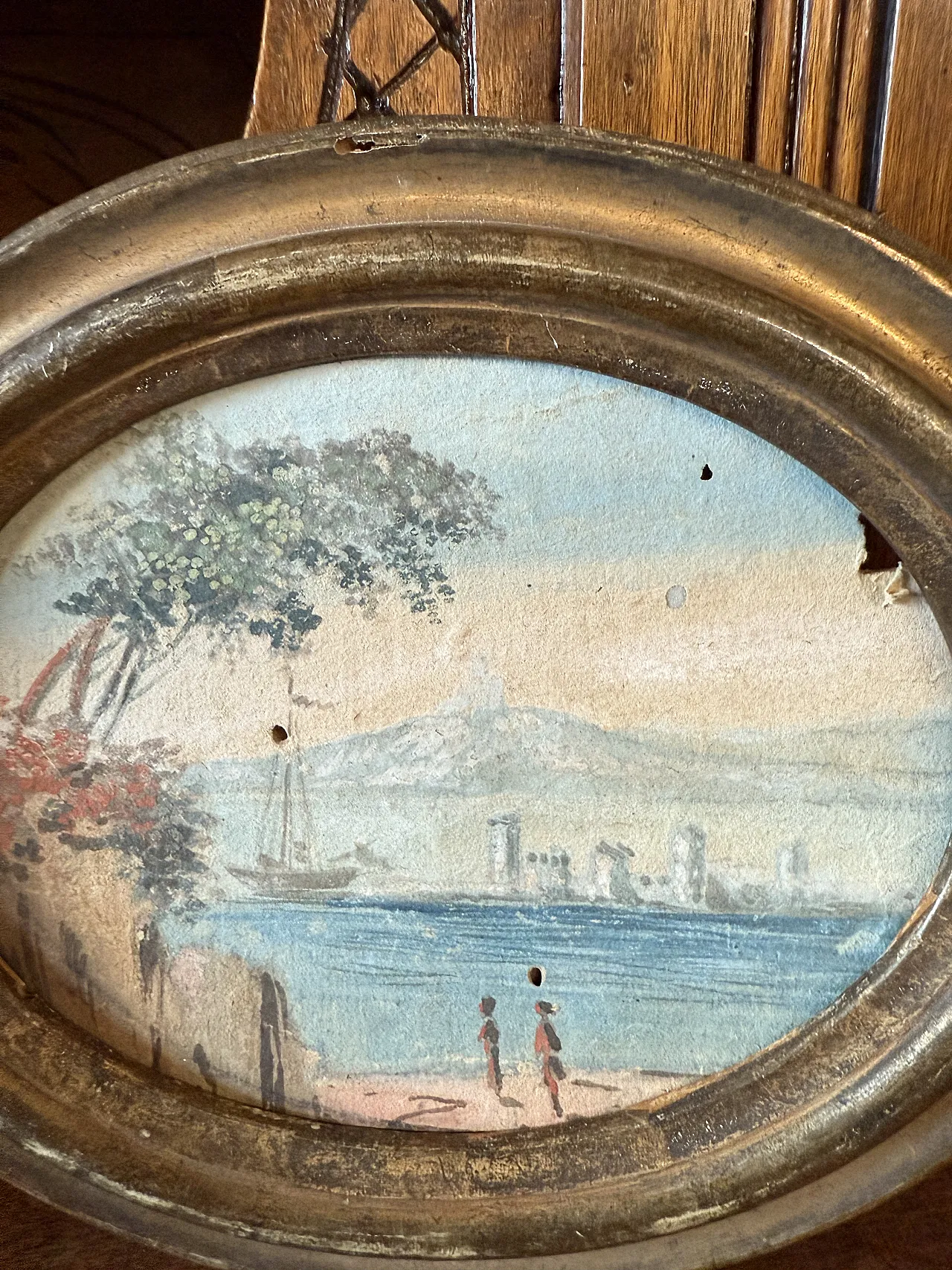 Painting on oval paper depicting seascape,  17th century 3