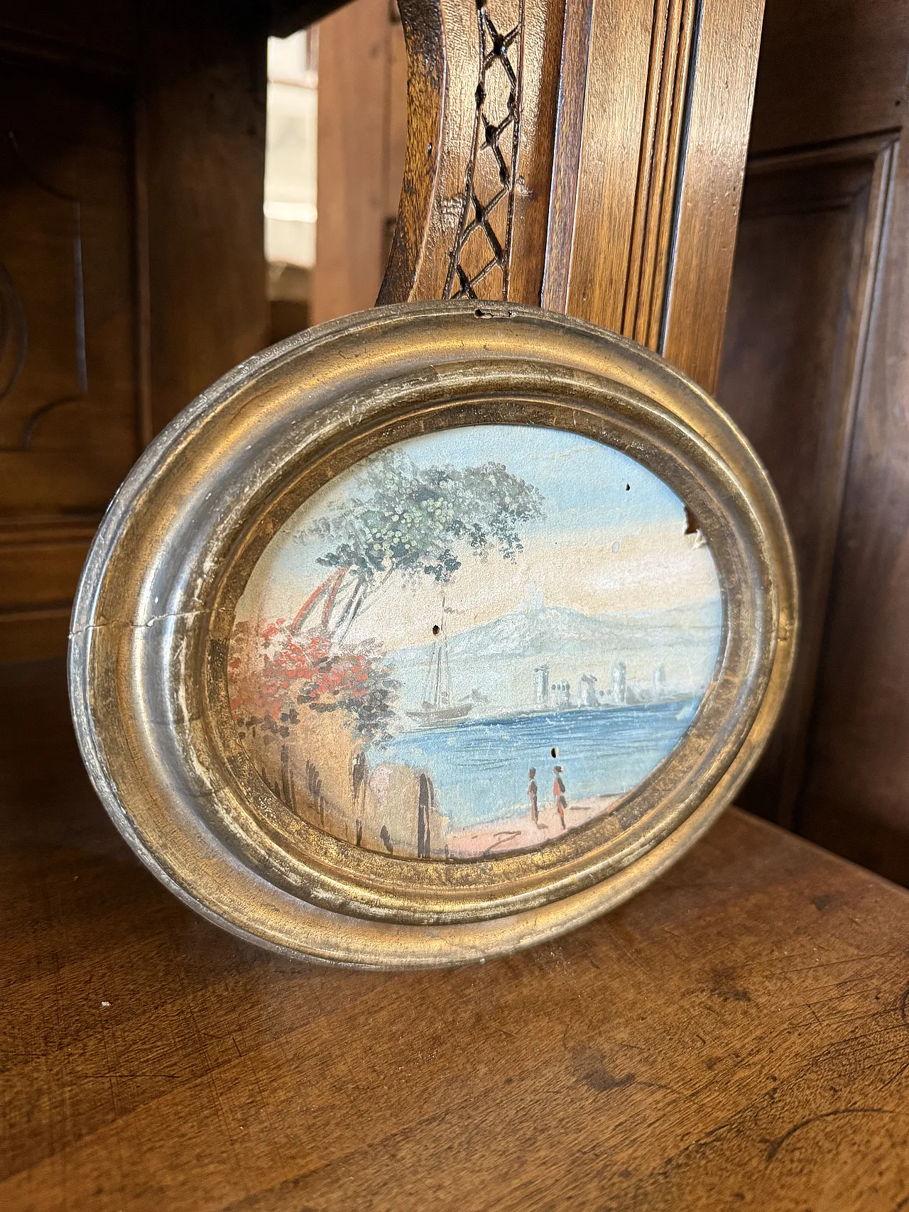 Painting on oval paper depicting seascape,  17th century 4