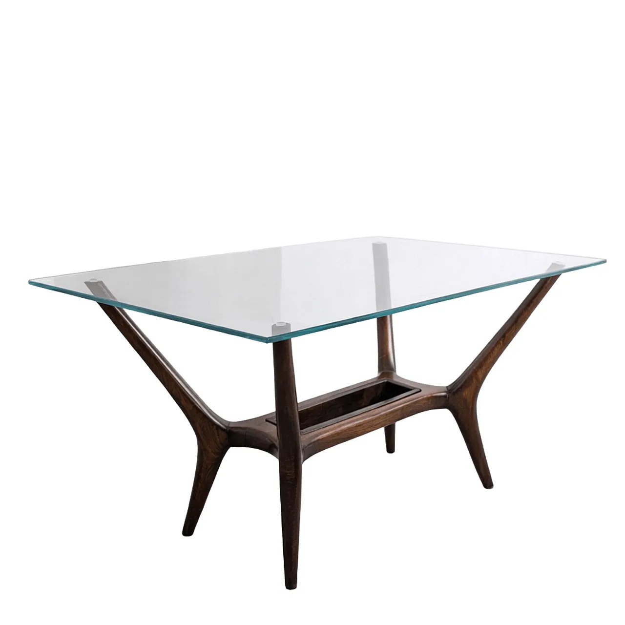 Tavolo da caffè in legno e vetro italiano in stile Ico Parisi, anni 60 8
