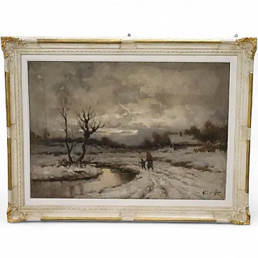 Paesaggio invernale, olio su tela firma Karpoff, '900