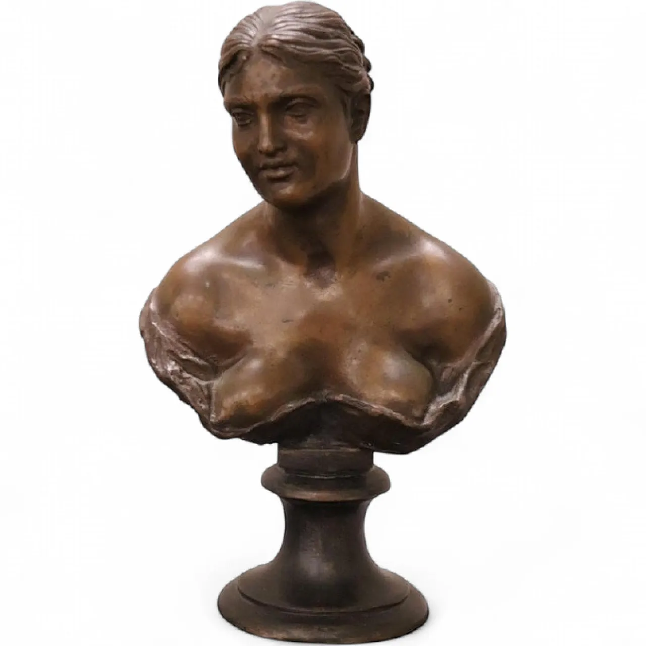 Piccolo busto di giovane donna in bronzo, firma Gemito 15