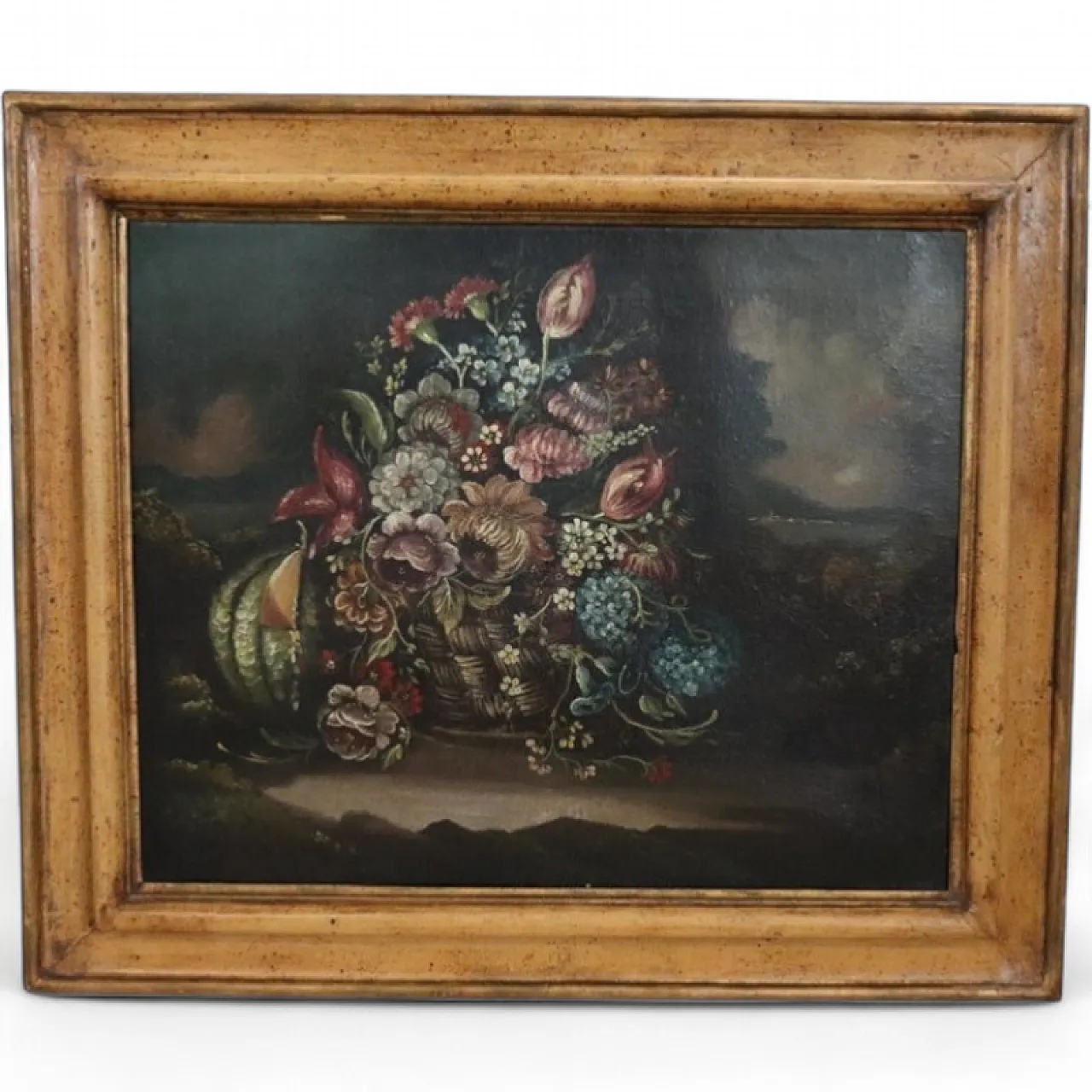 Dipinto olio su tela, natura morta con fiori, '700 17