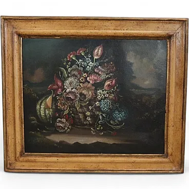 Dipinto olio su tela, natura morta con fiori, '700