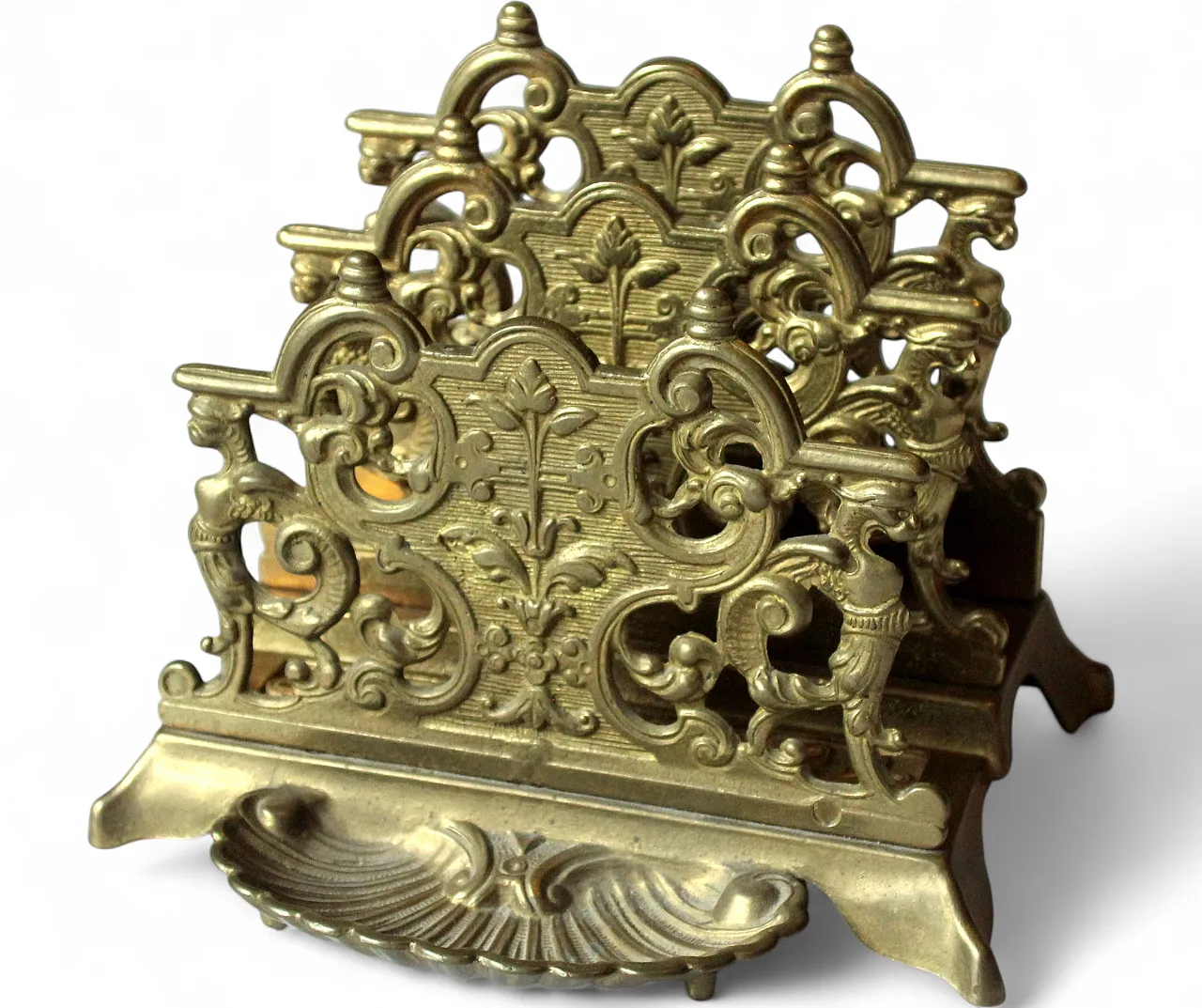 Ornate brass letter holder, 60s 7
