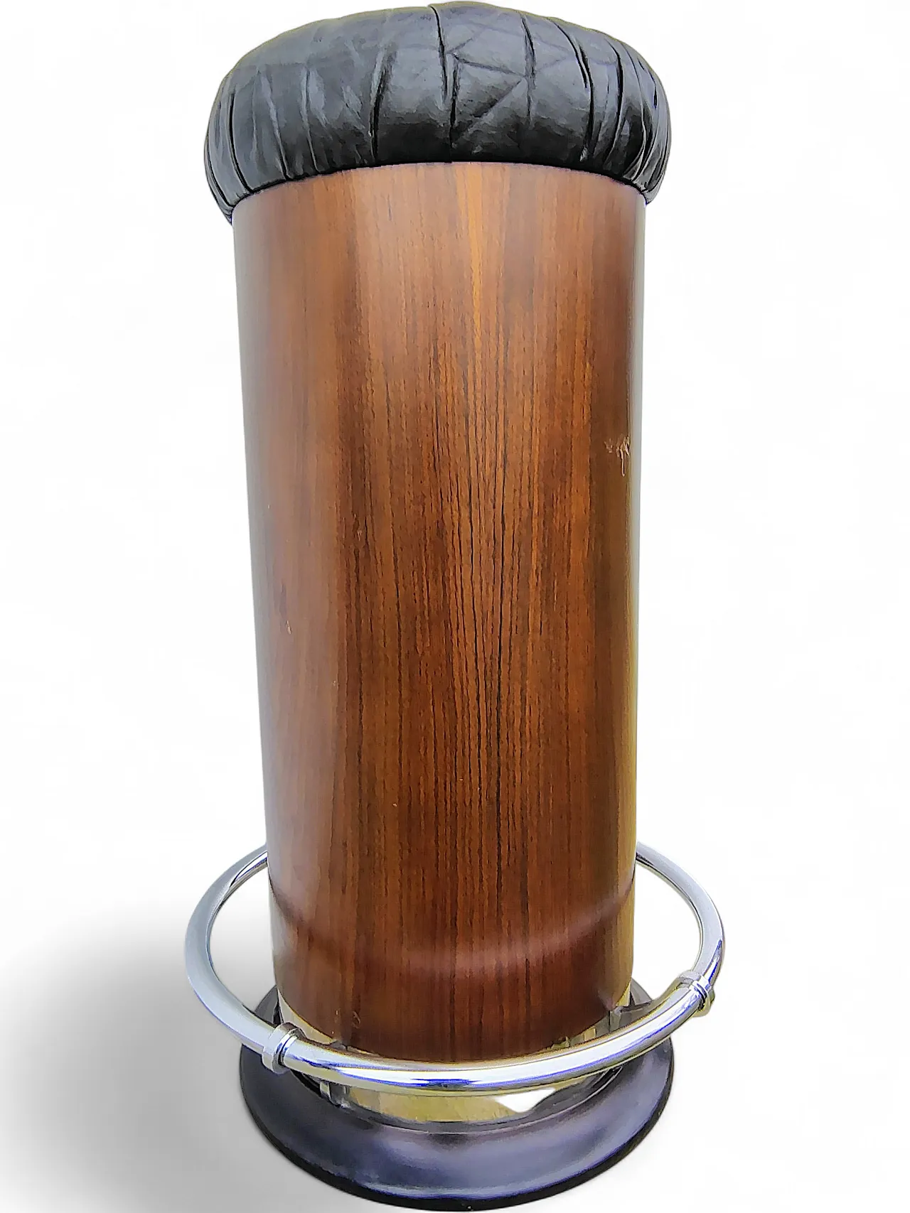 Mid-Century modern stool in leather, wood and chromed metal 12