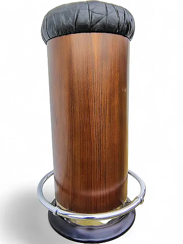 Mid-Century modern stool in leather, wood and chromed metal