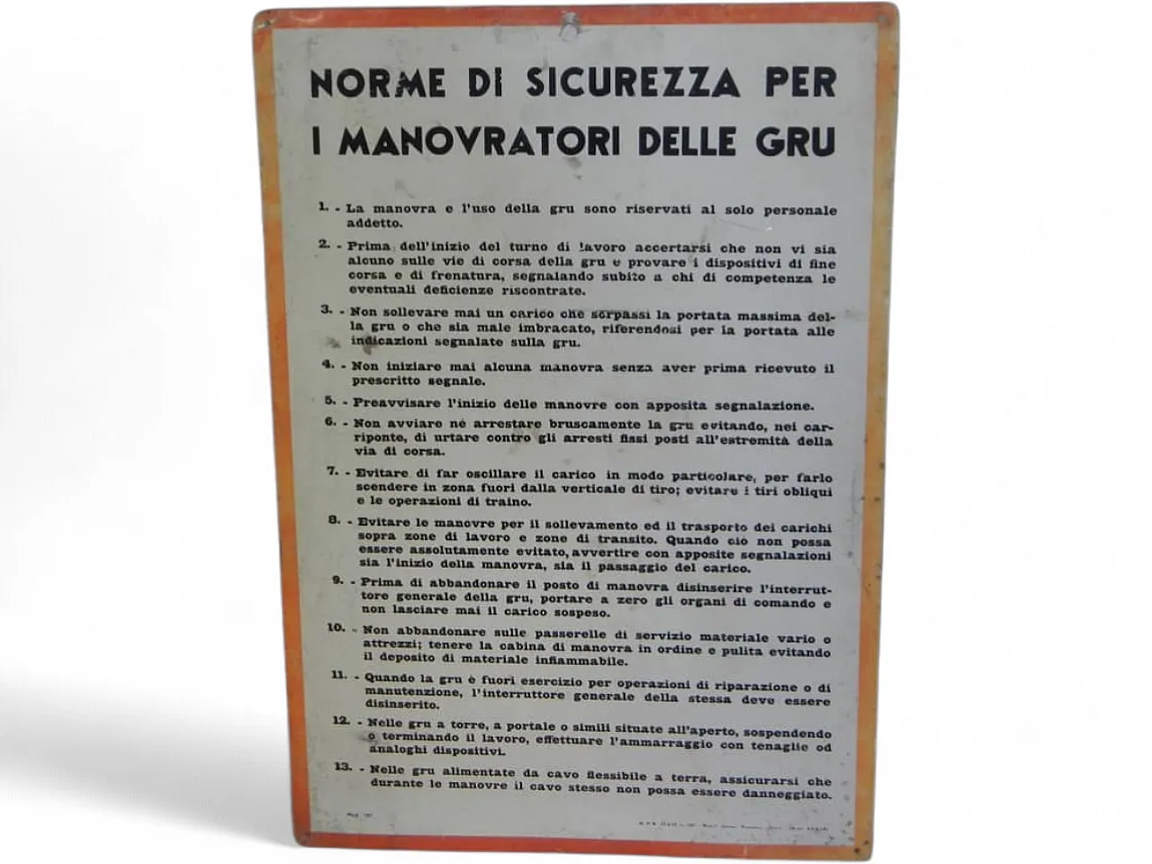 Cartello norme di sicurezza industria tessile 1960 6