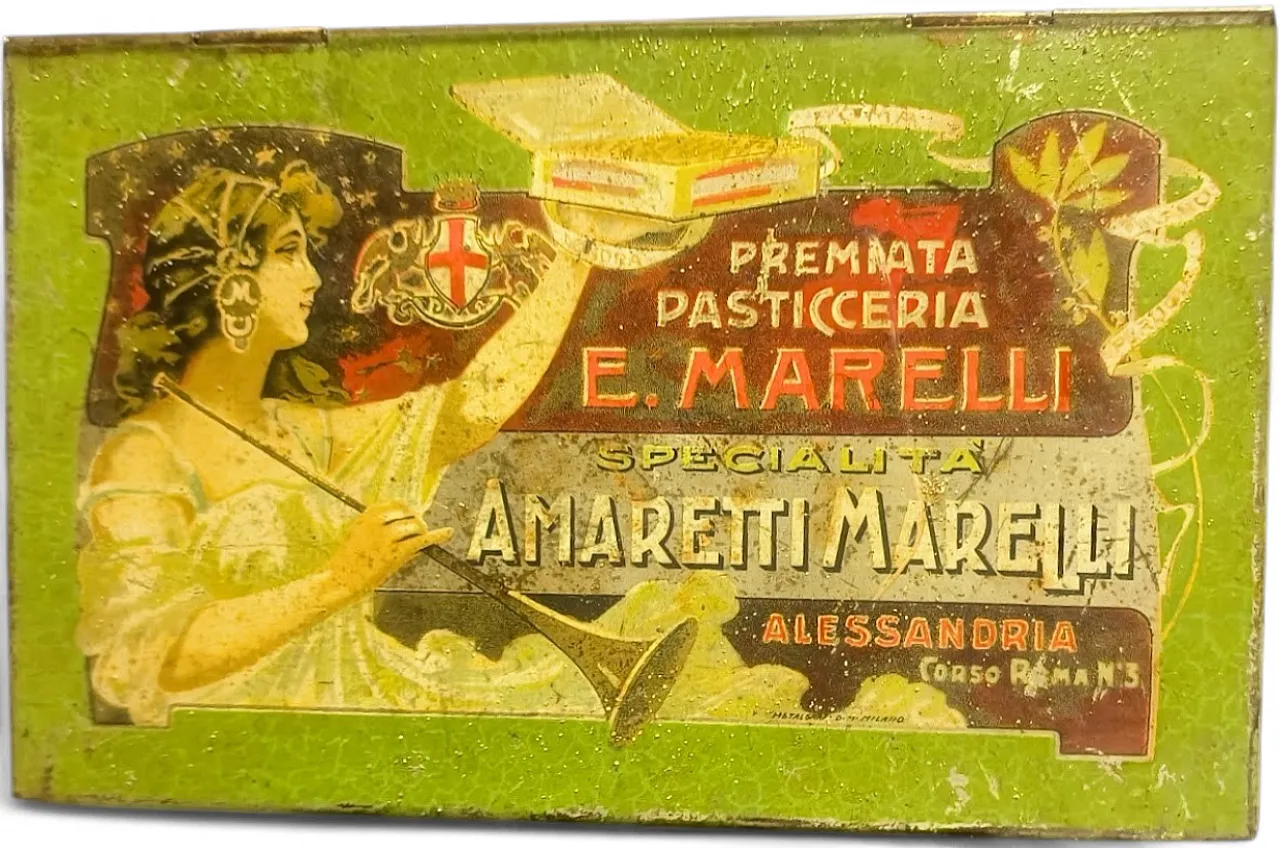 Scatola pubblicitaria in latta Biscotti Marelli, primi '900 7