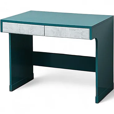 Teal-colored wooden desk and white drawers, 1970s