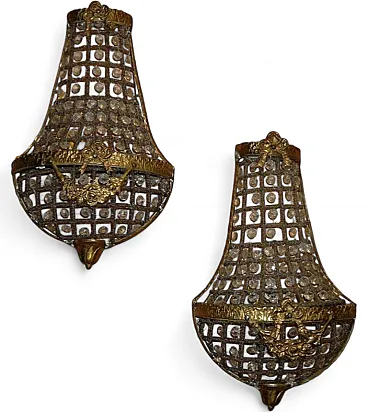 Coppia di appliques in bronzo e vetro, anni '60