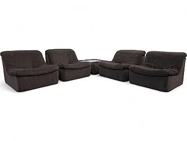 Divano modulare in tessuto, set di 4 poltrone e 1 tavolino, anni '70