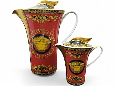 Caffettiera e lattiera in porcellana Rosenthal per Versace, anni '90
