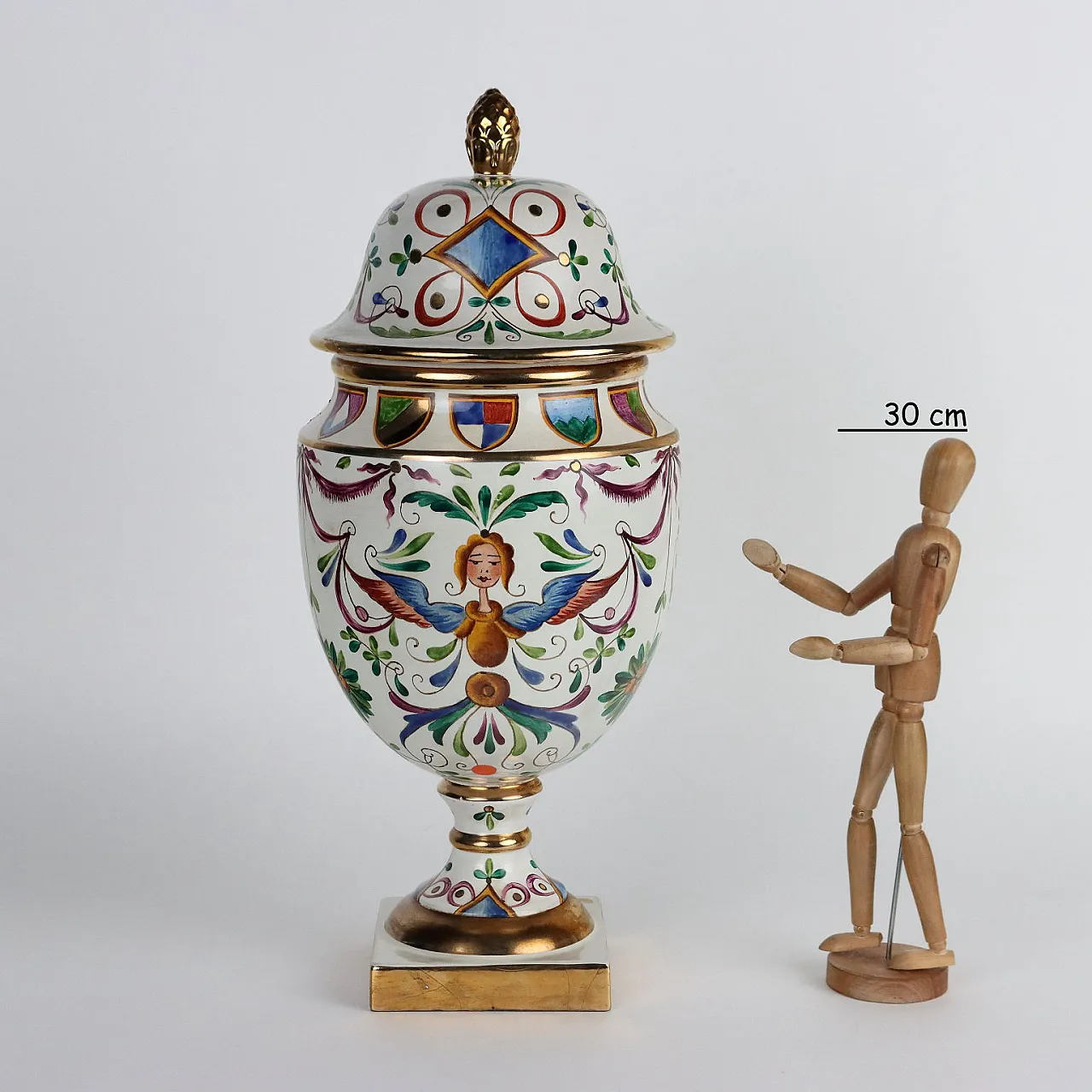 Potiche in ceramica decorata a grottesche di Batignani, anni '50 2
