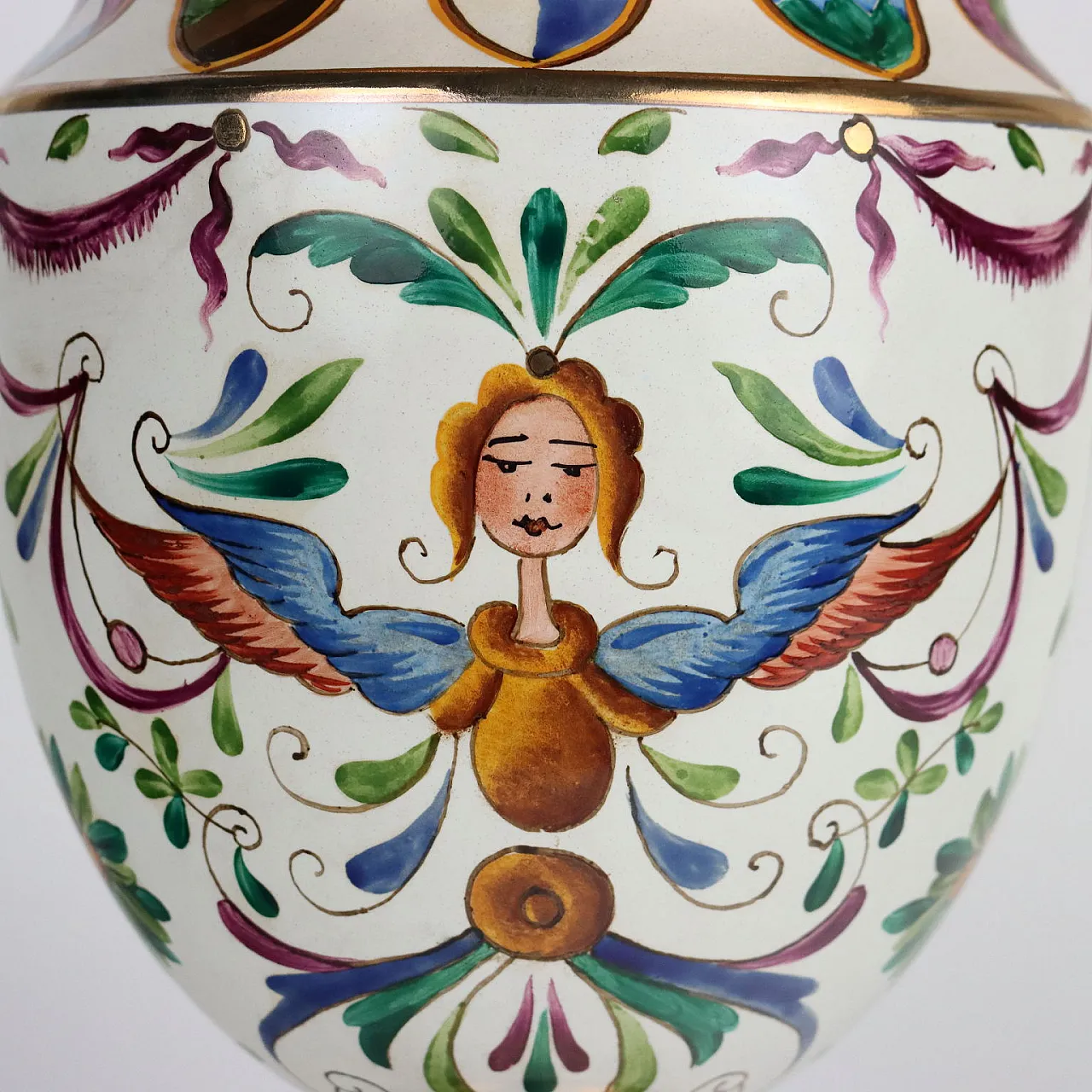 Potiche in ceramica decorata a grottesche di Batignani, anni '50 3