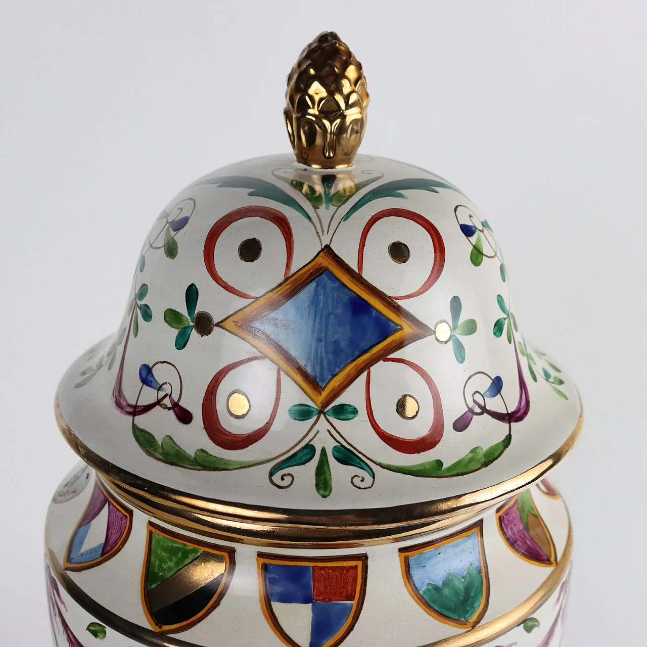 Potiche in ceramica decorata a grottesche di Batignani, anni '50 4