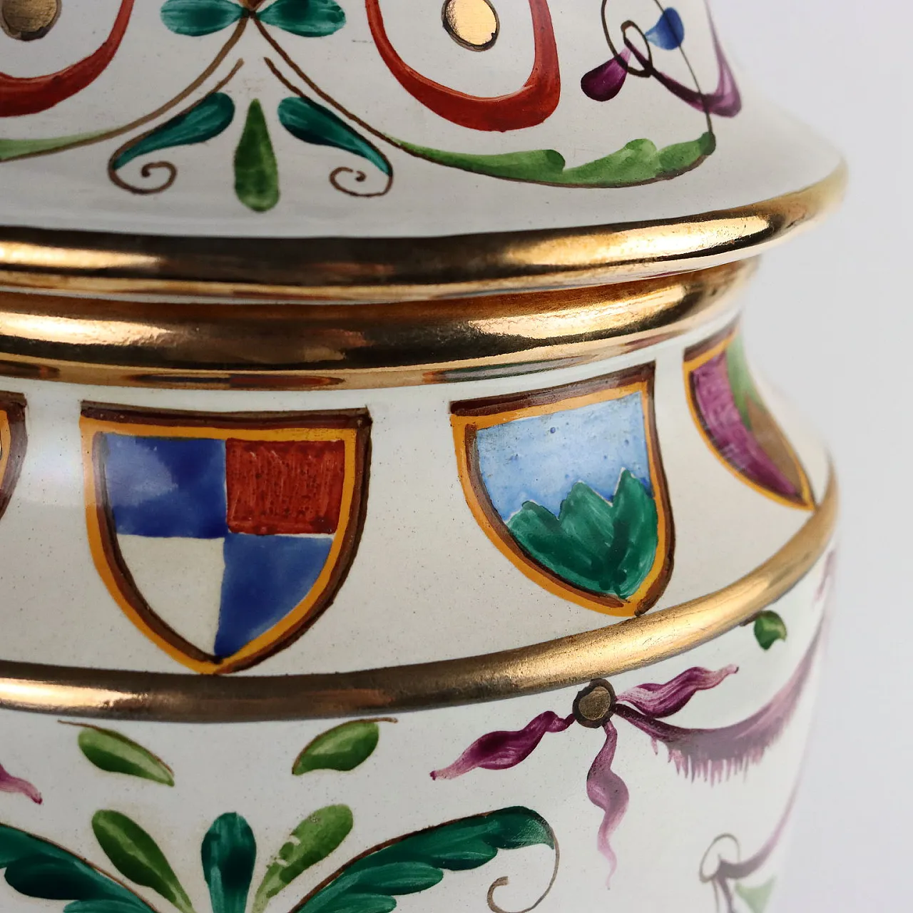 Potiche in ceramica decorata a grottesche di Batignani, anni '50 6