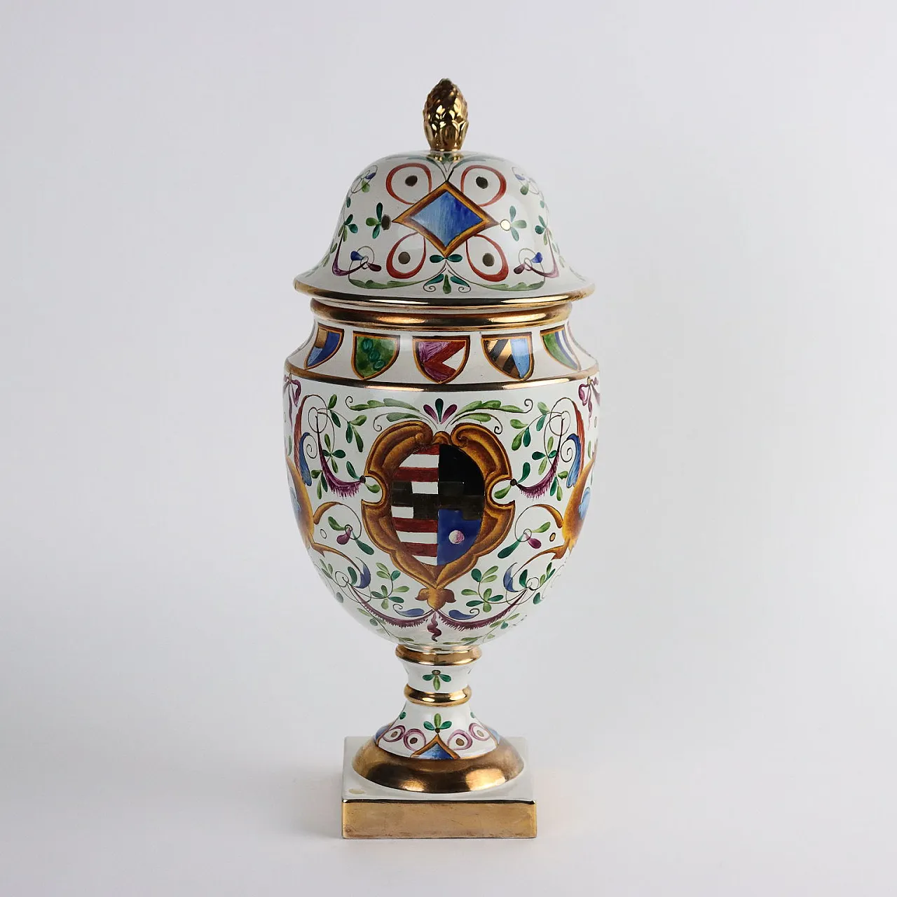 Potiche in ceramica decorata a grottesche di Batignani, anni '50 10