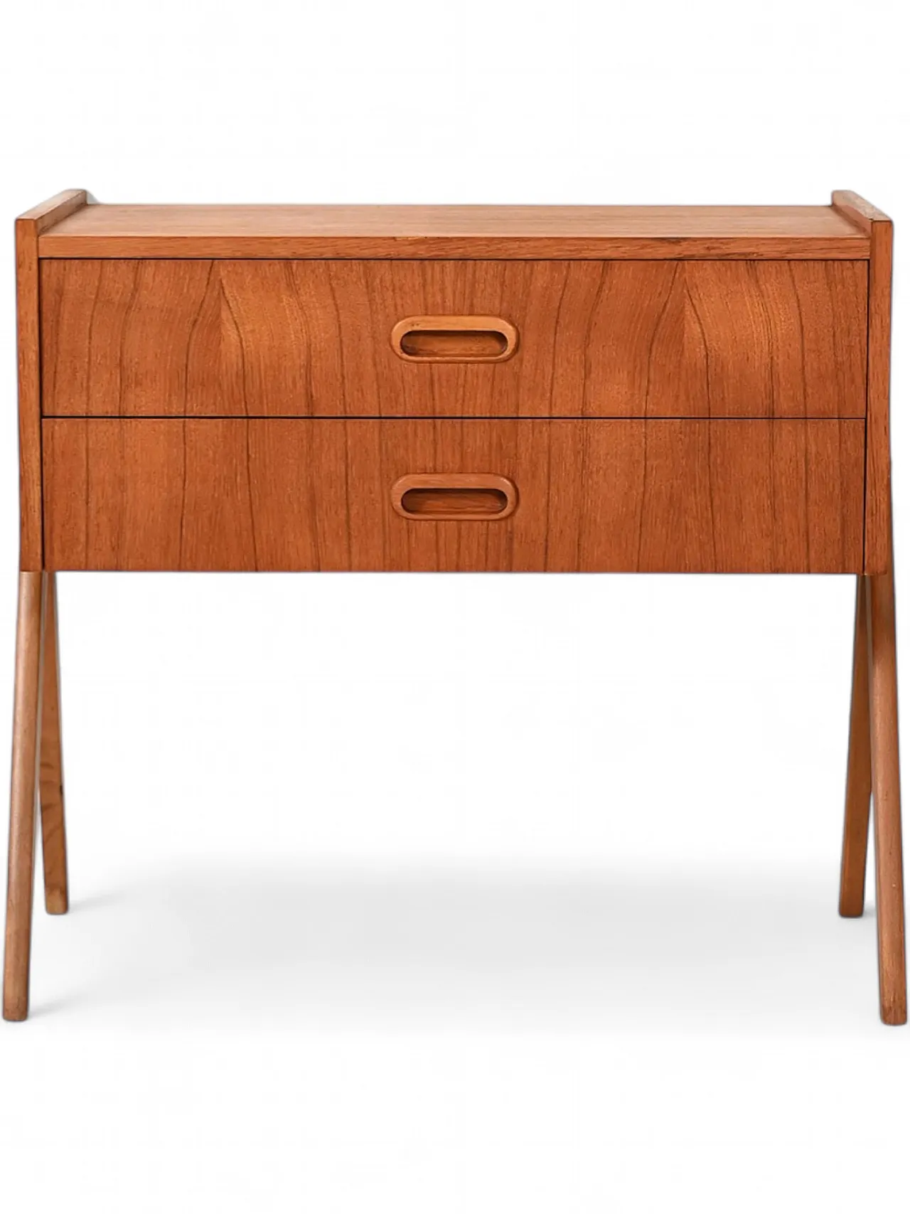 Comodino scandinavo in teak con due cassetti, anni Sessanta 9