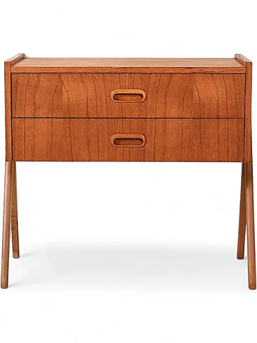 Comodino scandinavo in teak con due cassetti, anni Sessanta