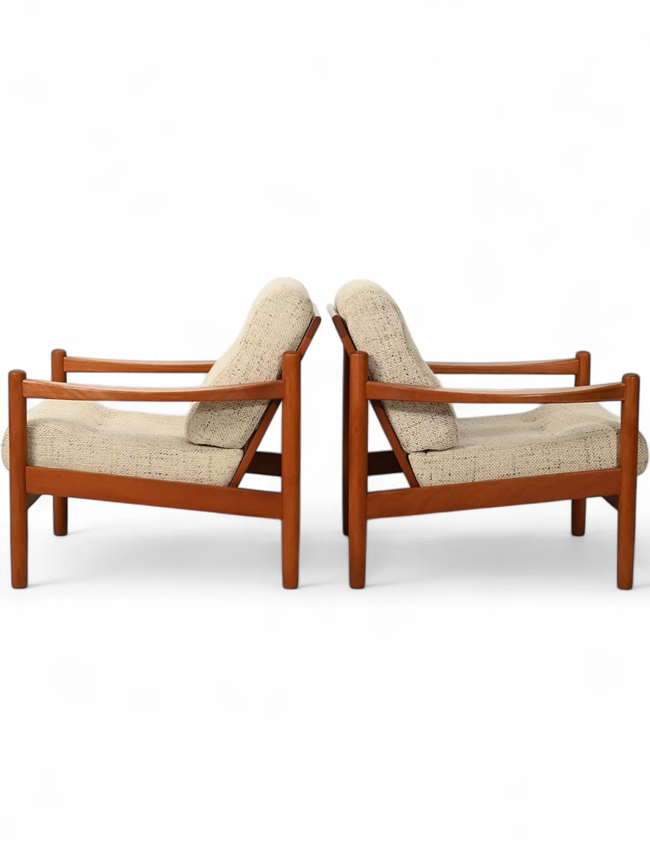 Pair of Danish armchairs with beige cushions, 1950s 11