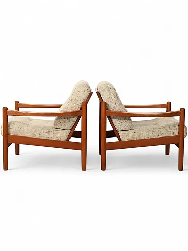 Pair of Danish armchairs with beige cushions, 1950s