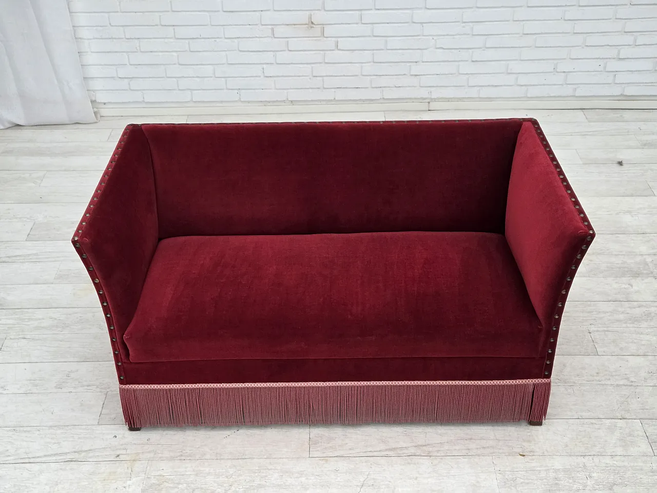 Danish 2-seater sofa, cherry-red velour, 1970s 3