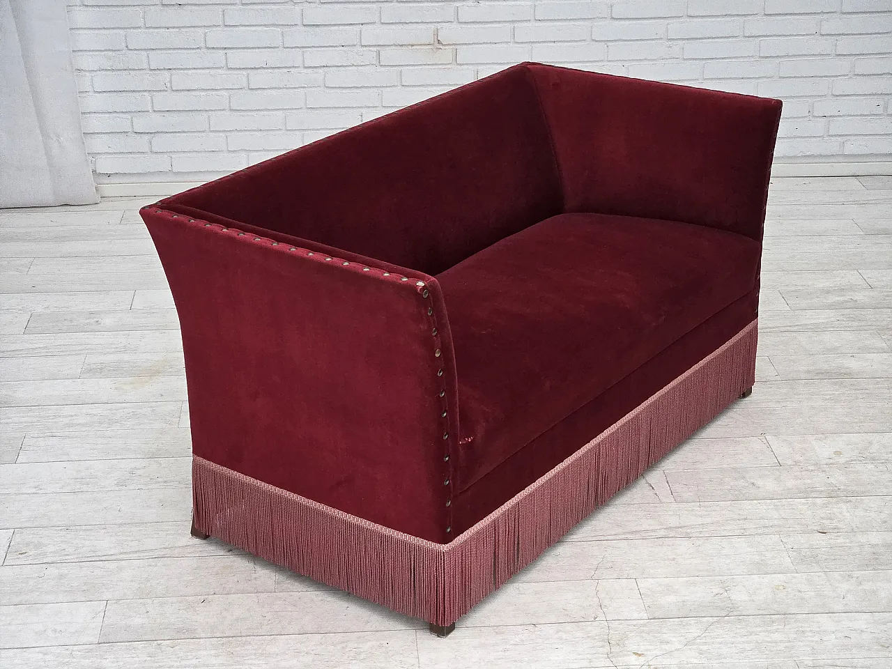 Danish 2-seater sofa, cherry-red velour, 1970s 4