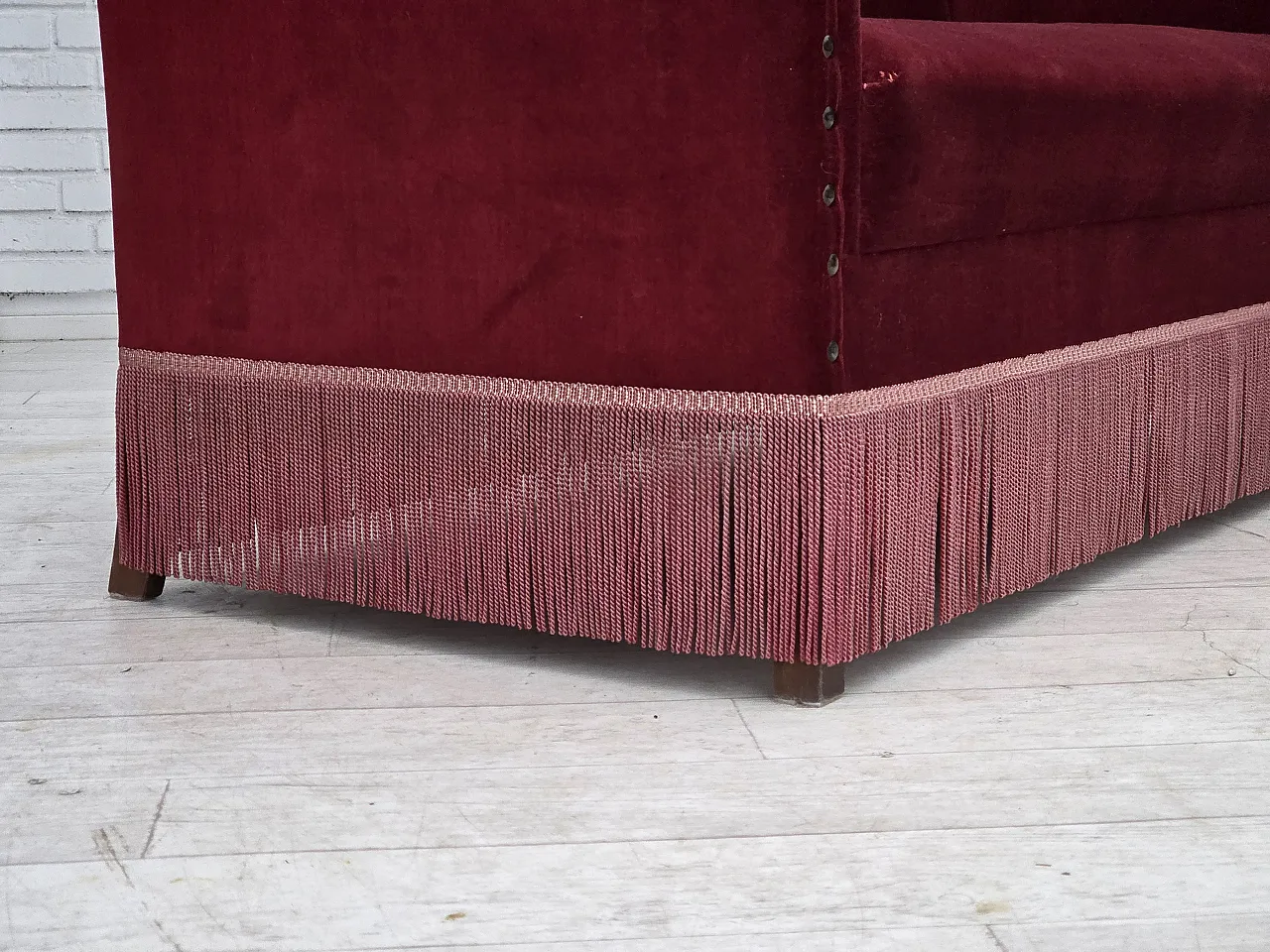 Danish 2-seater sofa, cherry-red velour, 1970s 5