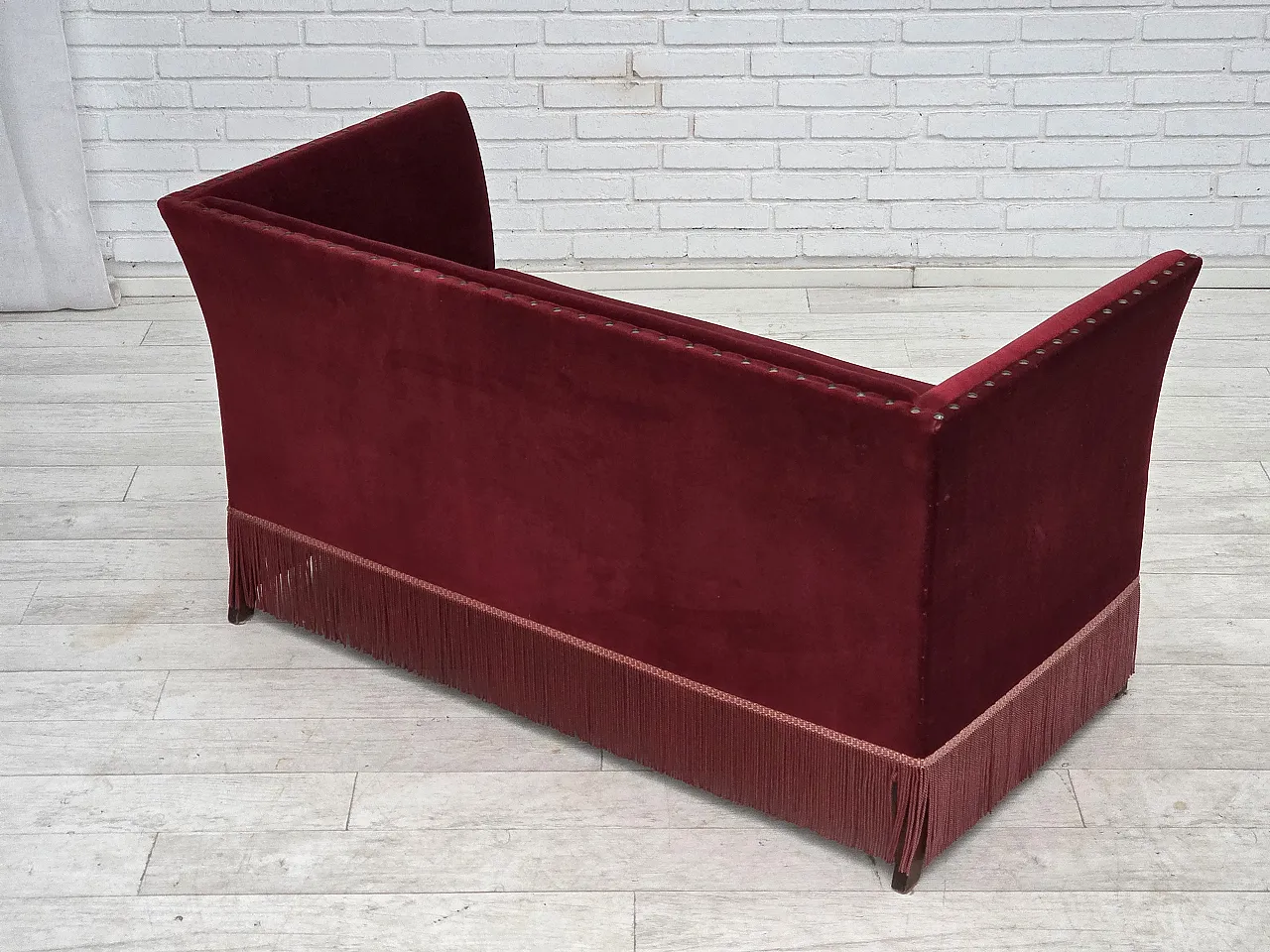 Danish 2-seater sofa, cherry-red velour, 1970s 8