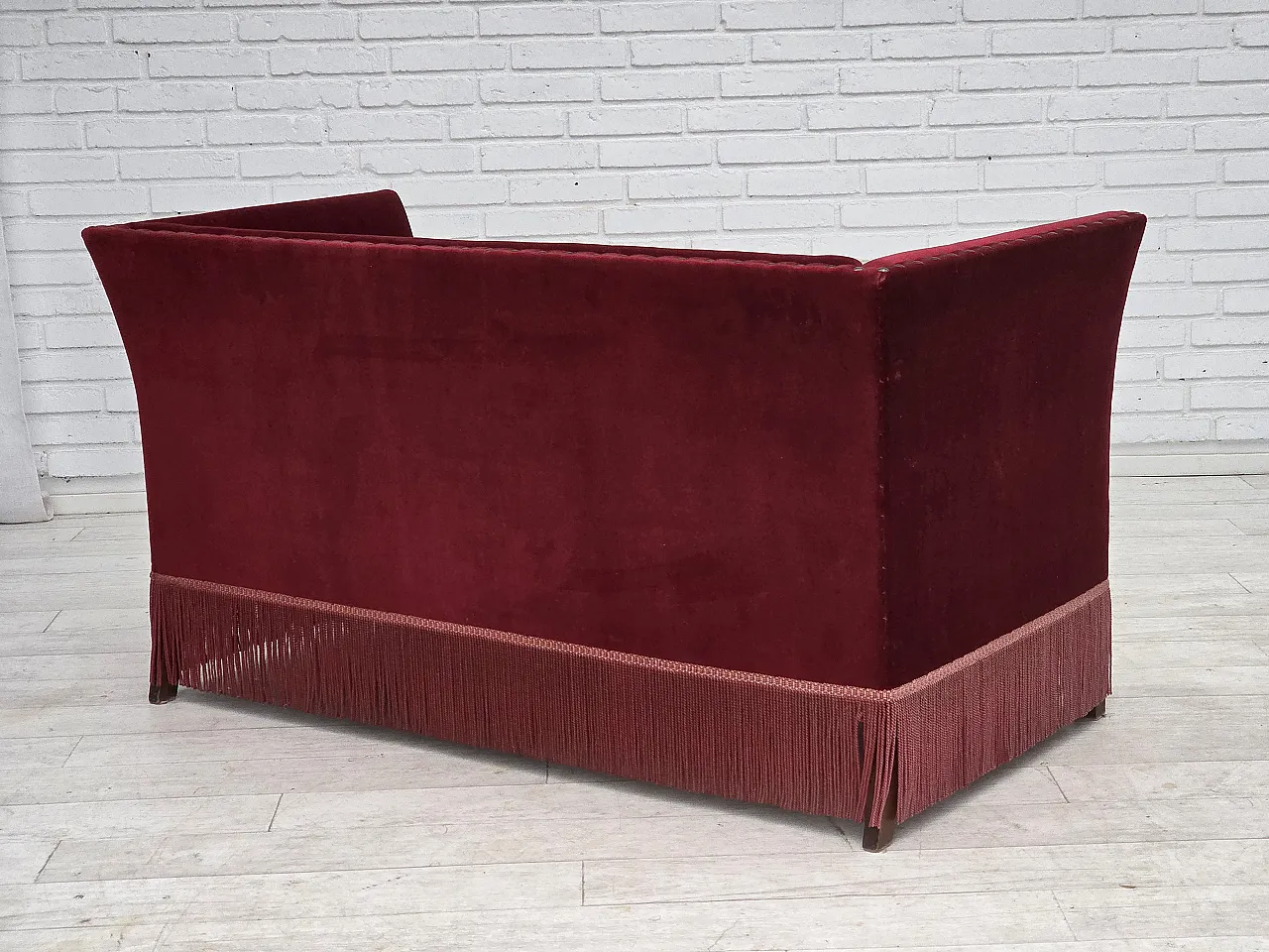 Danish 2-seater sofa, cherry-red velour, 1970s 9