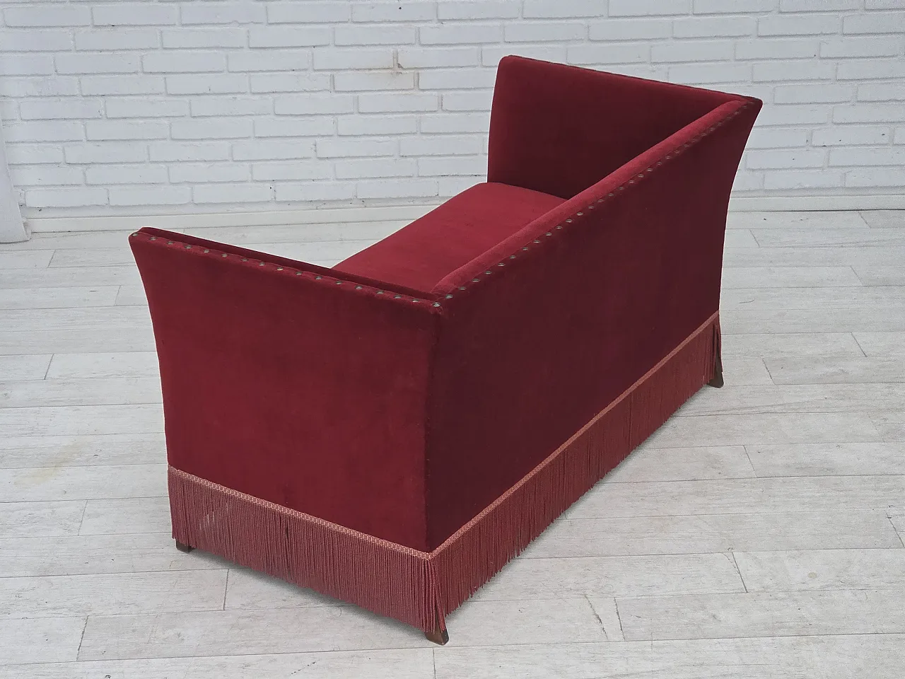 Danish 2-seater sofa, cherry-red velour, 1970s 12