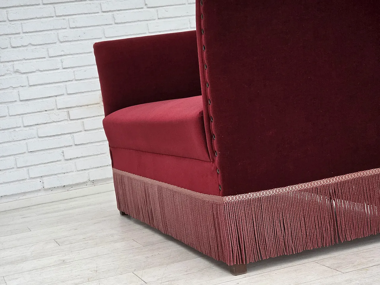 Danish 2-seater sofa, cherry-red velour, 1970s 14