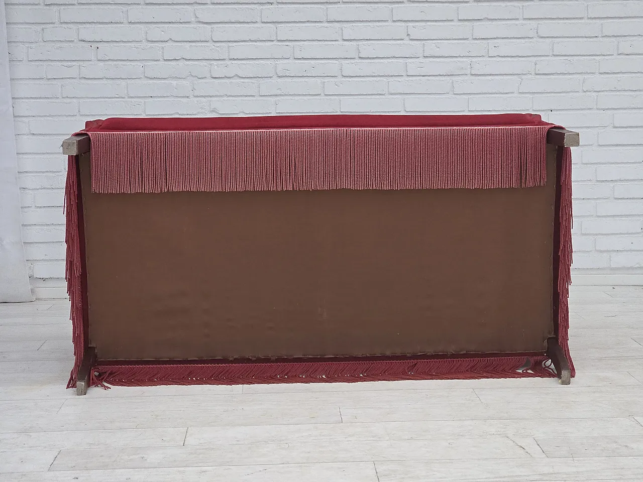 Danish 2-seater sofa, cherry-red velour, 1970s 15