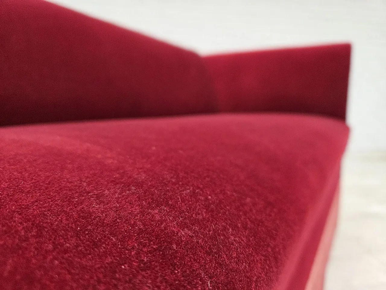 Danish 2-seater sofa, cherry-red velour, 1970s 18