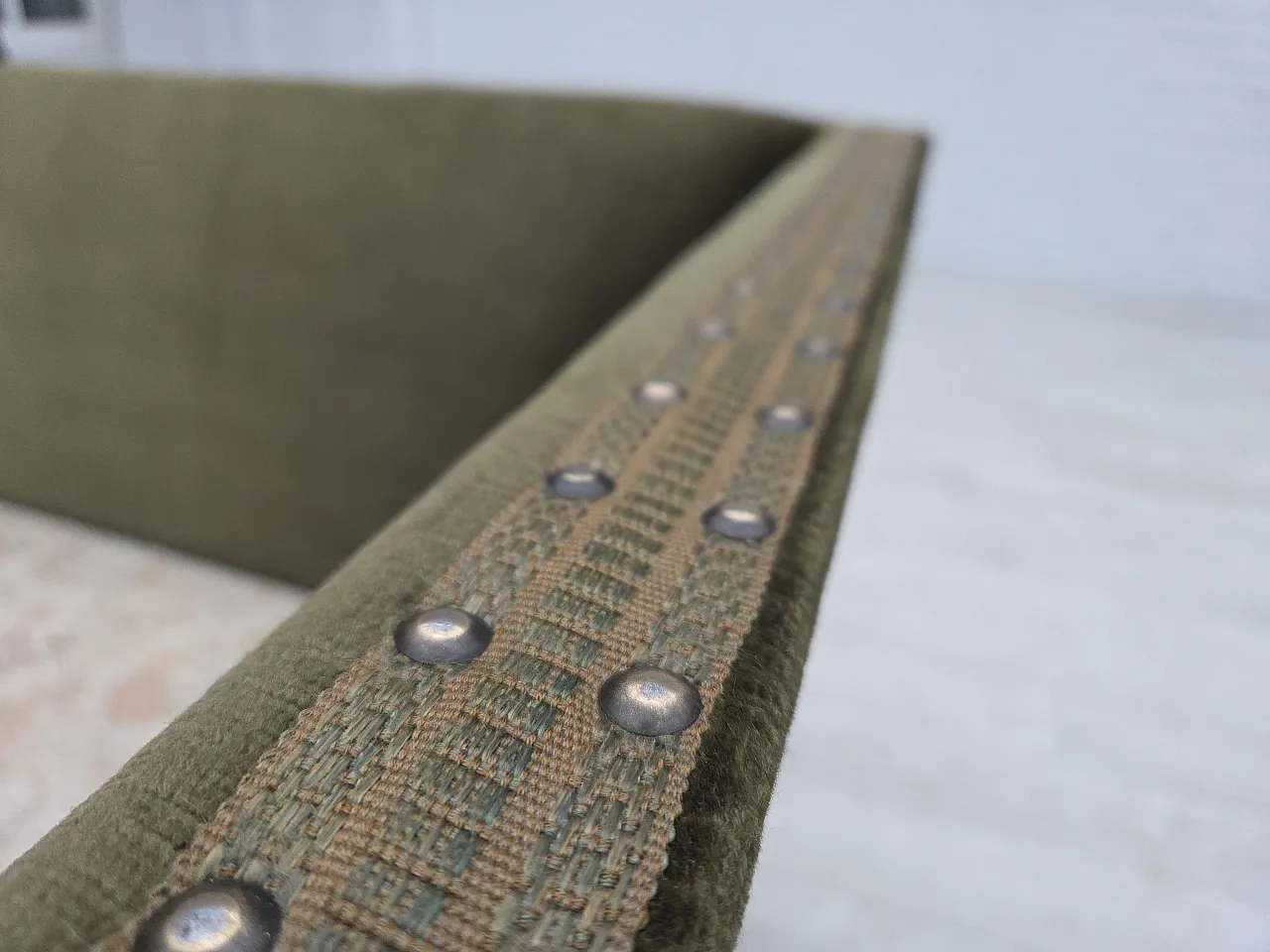 Danish 2-seater sofa, green velour, oak wood, 1970s 4