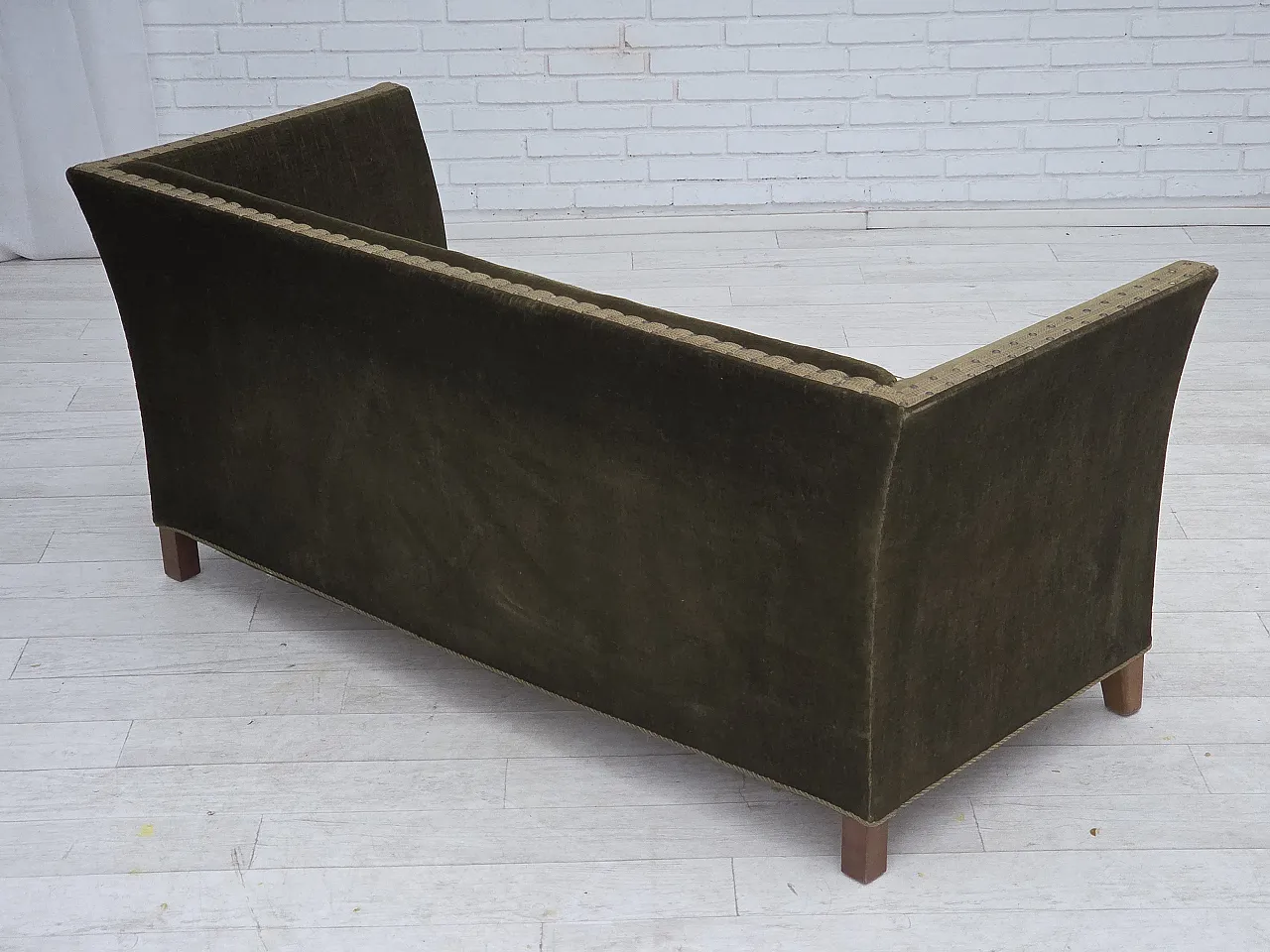 Danish 2-seater sofa, green velour, oak wood, 1970s 12