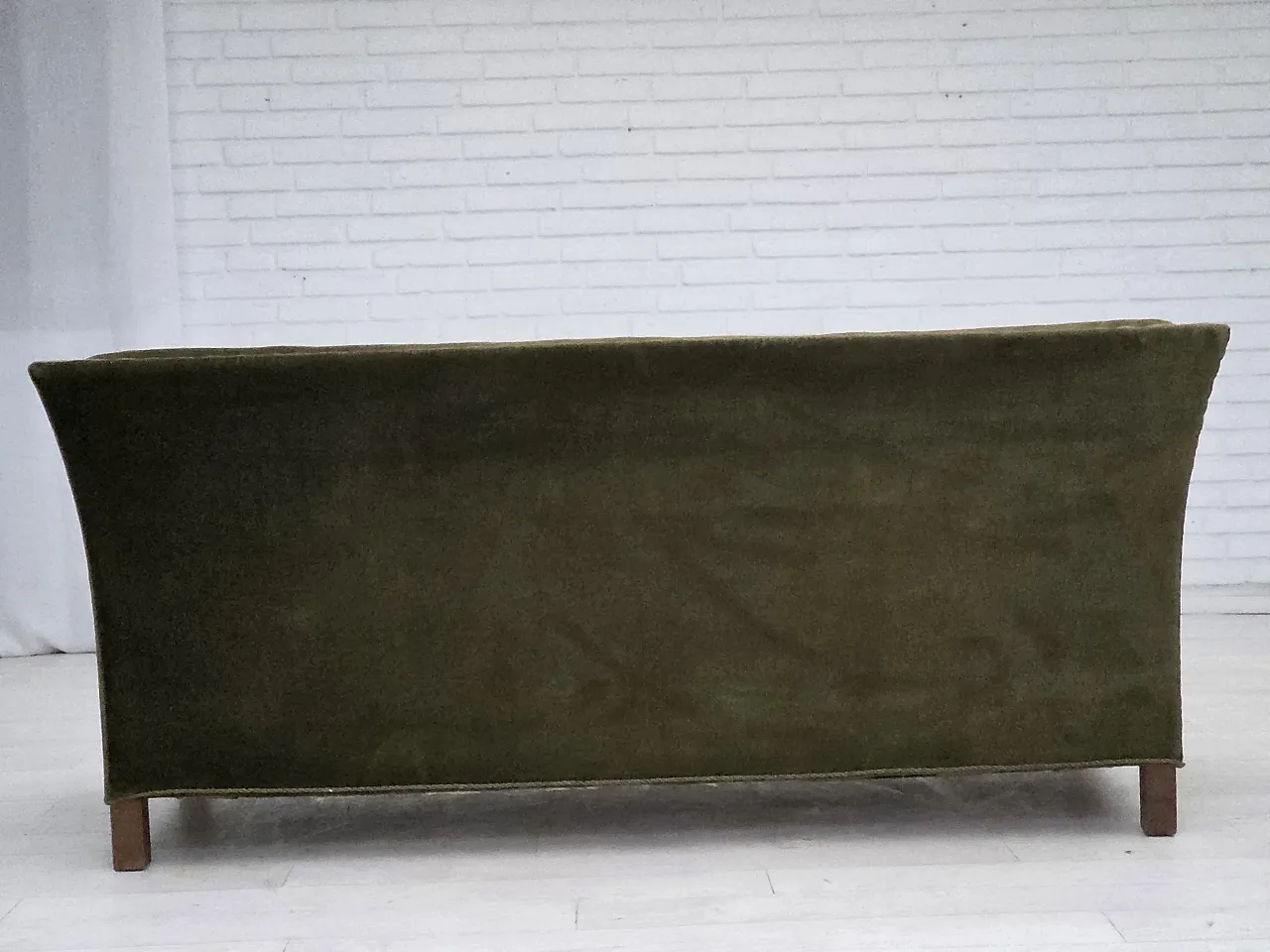 Danish 2-seater sofa, green velour, oak wood, 1970s 13