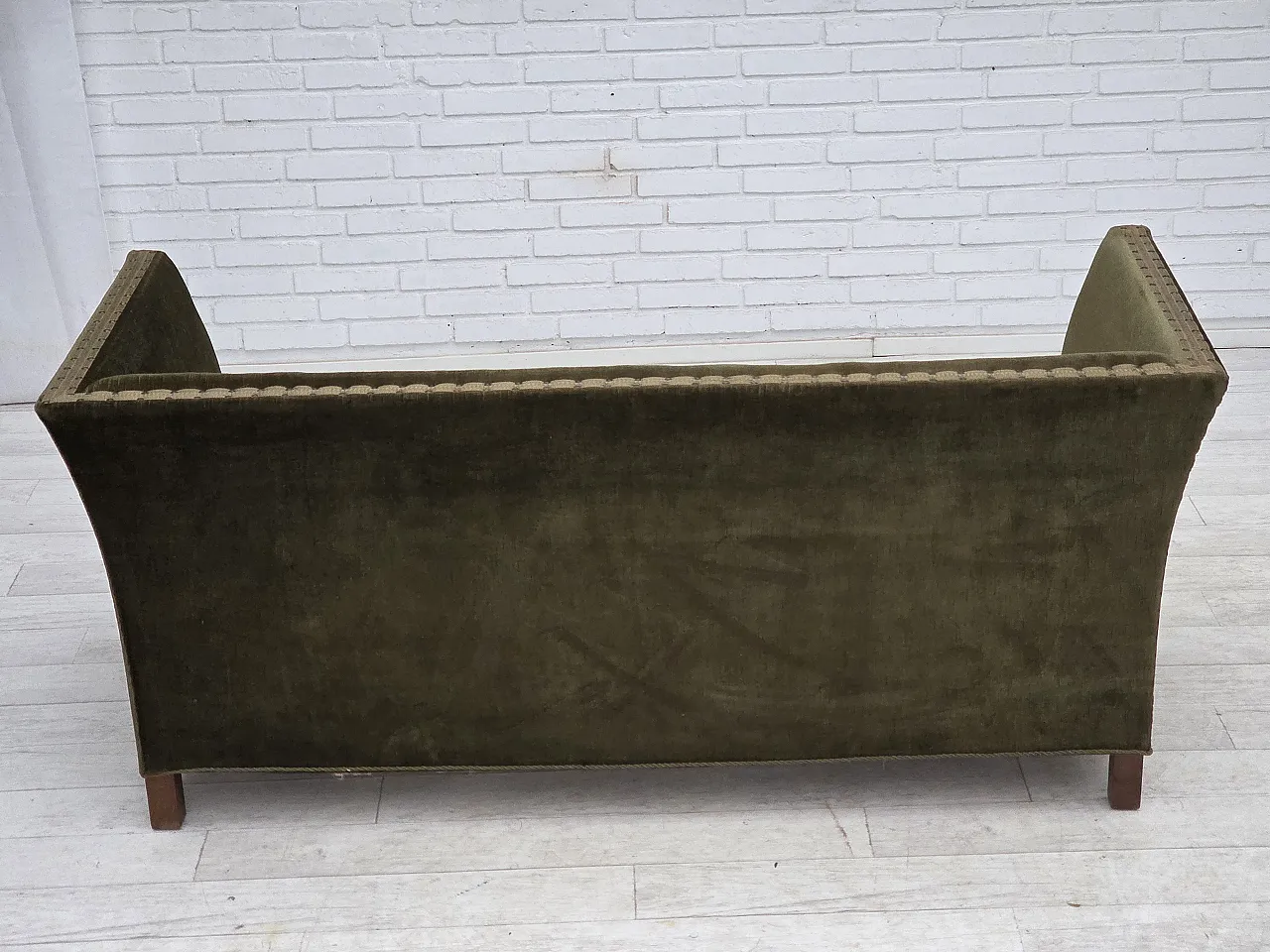 Danish 2-seater sofa, green velour, oak wood, 1970s 14