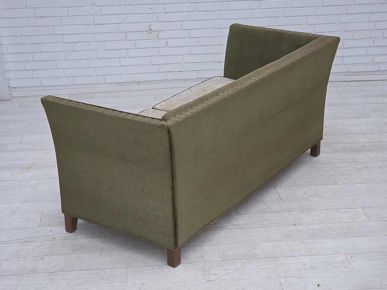 Danish 2-seater sofa, green velour, oak wood, 1970s 15