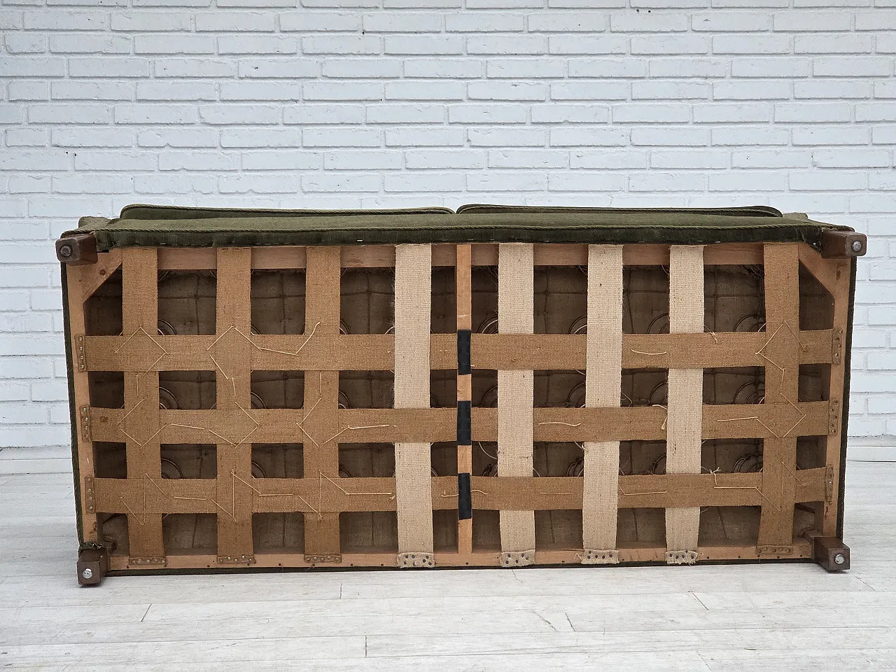 Danish 2-seater sofa, green velour, oak wood, 1970s 17