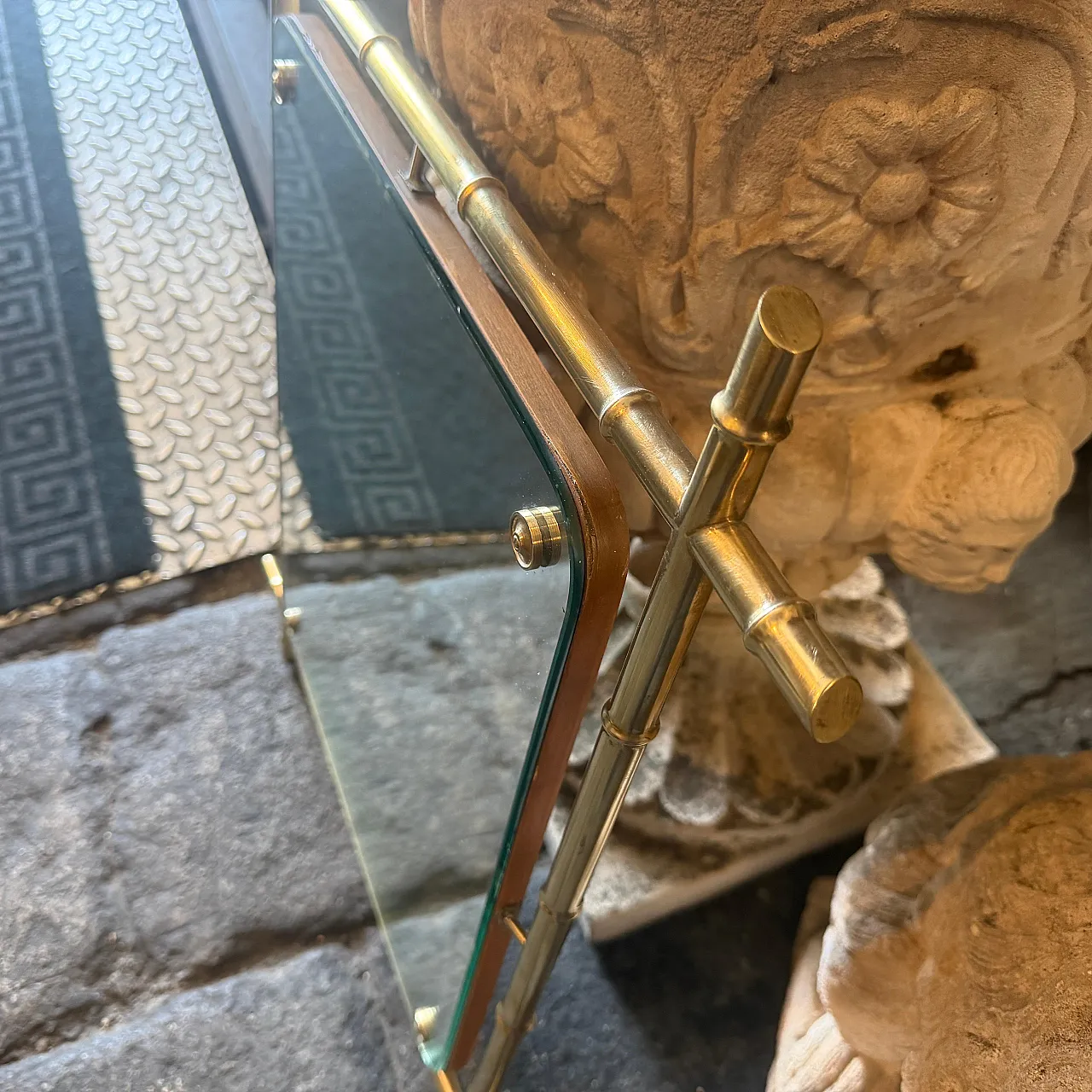 Specchio da parete a forma di bambù in ottone, anni '60 2