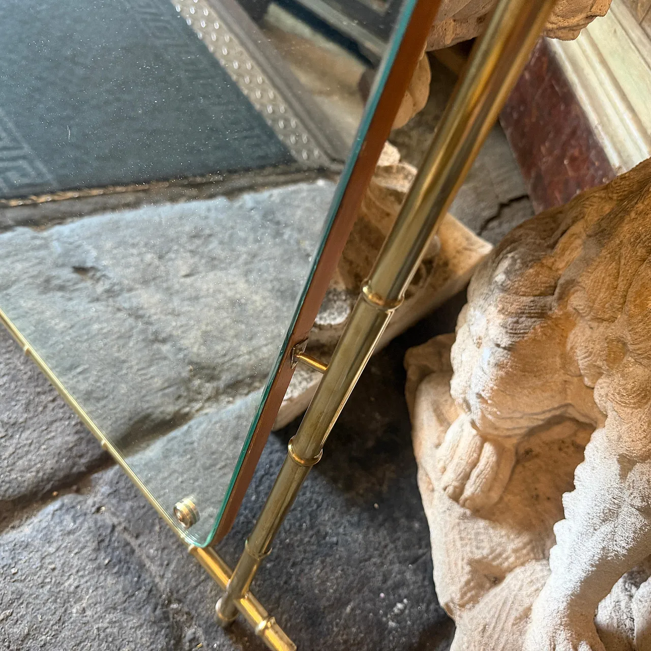 Specchio da parete a forma di bambù in ottone, anni '60 3