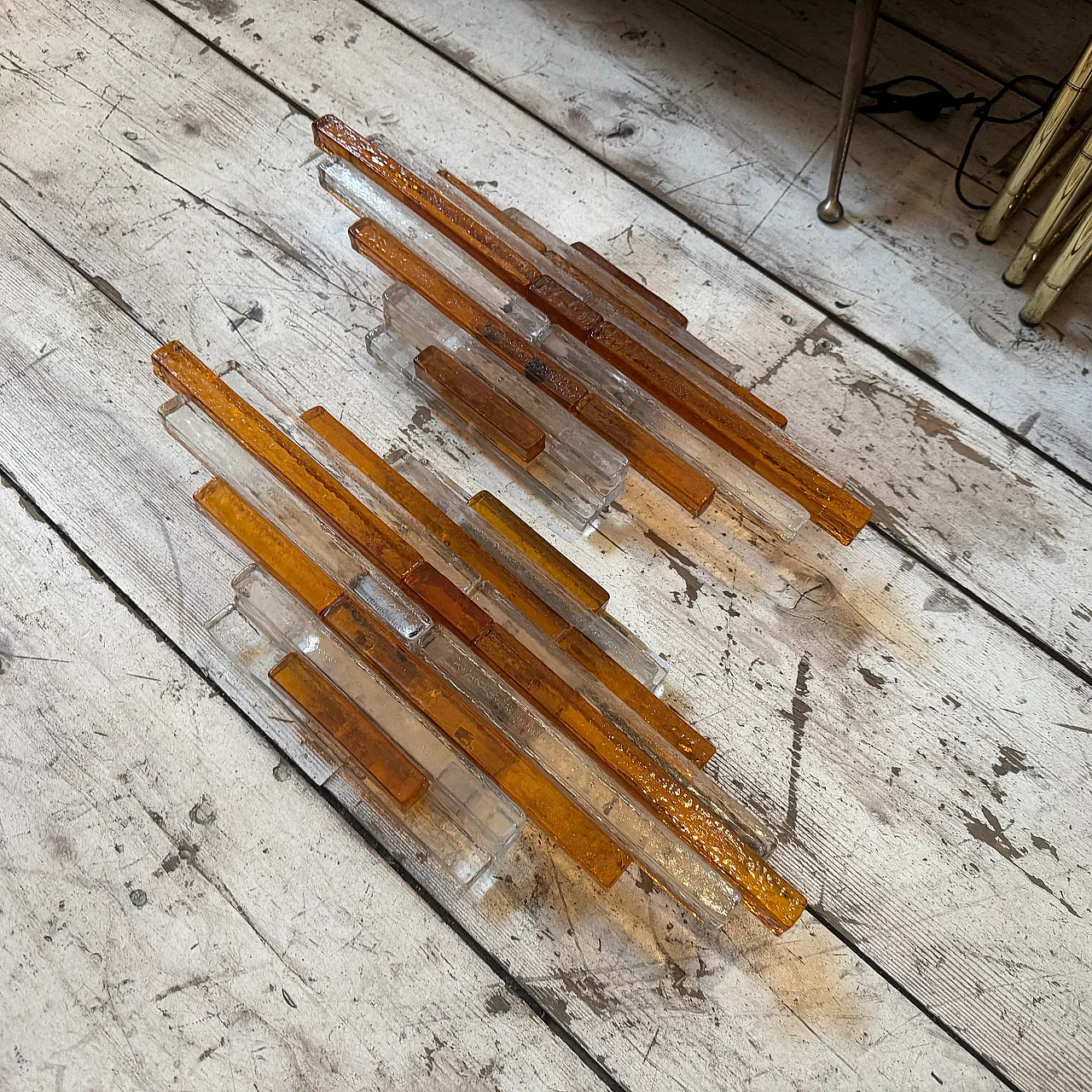 Pair of Brutalist glass appliques by Poliarte, 1970s 6