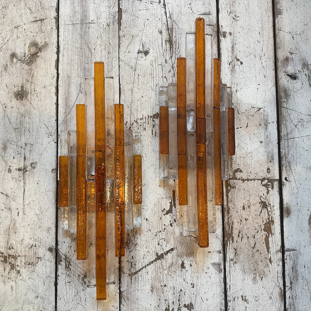 Pair of Brutalist glass appliques by Poliarte, 1970s 7