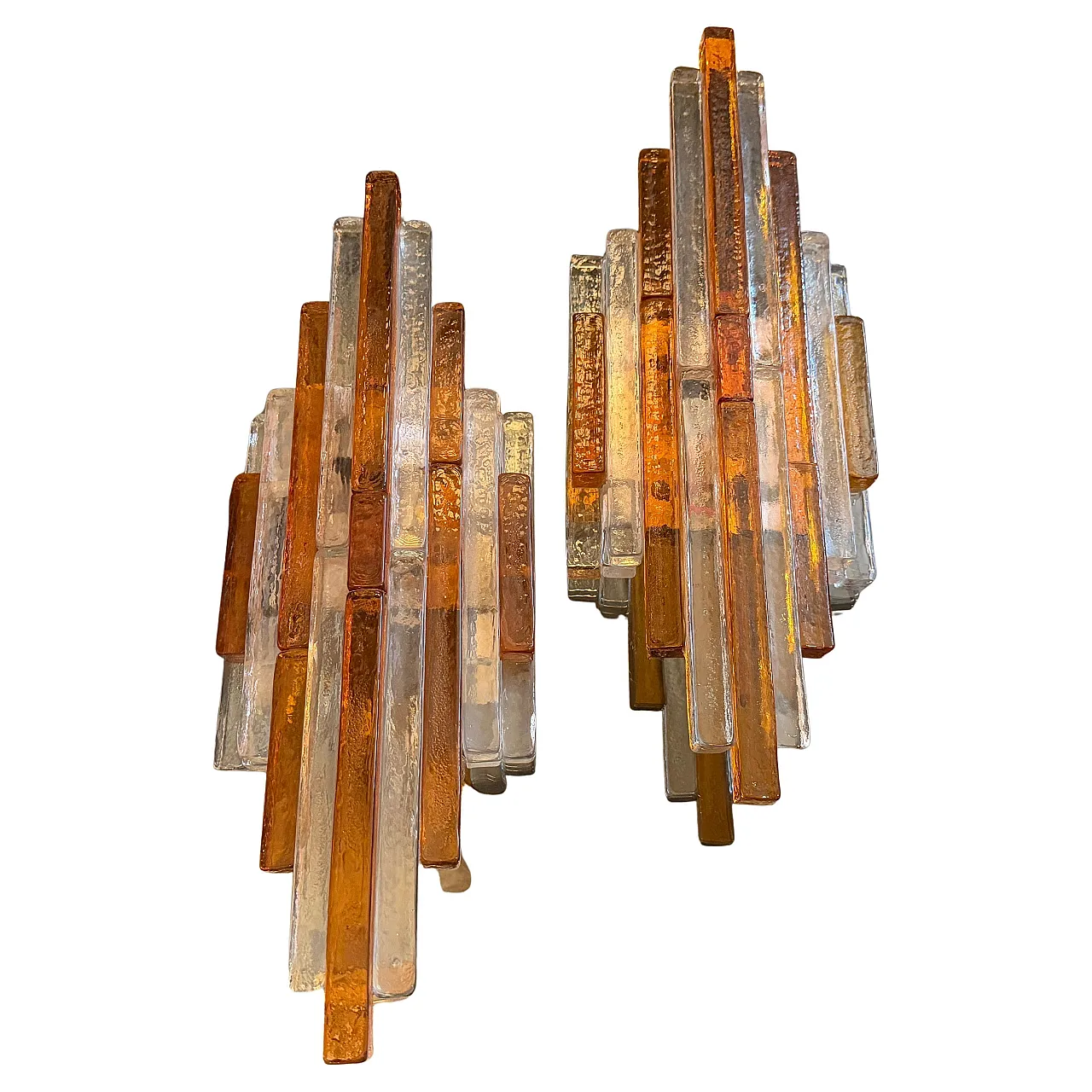 Pair of Brutalist glass appliques by Poliarte, 1970s 8